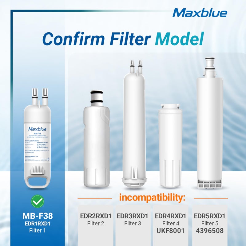 Maxblue EDR1RXD1 Replacement for Everydrop Filter 1  Whirlpool W10295370A  EDR1RXD1B  P8RFWB2L  P4RFWB  MB-F38  Kenmore 46-9081  46-9930 Refrigerator water filter  2 Filters - Image 2